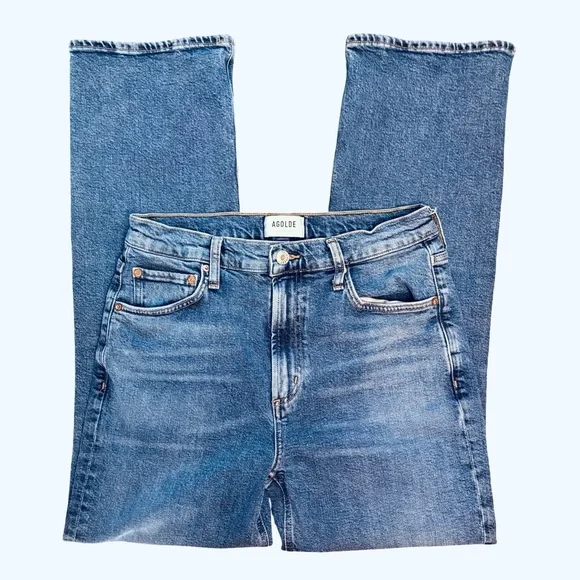 Agolde Vintage High Rise Bootcut Non Distressed Medium Blue Denim Jean Size 28